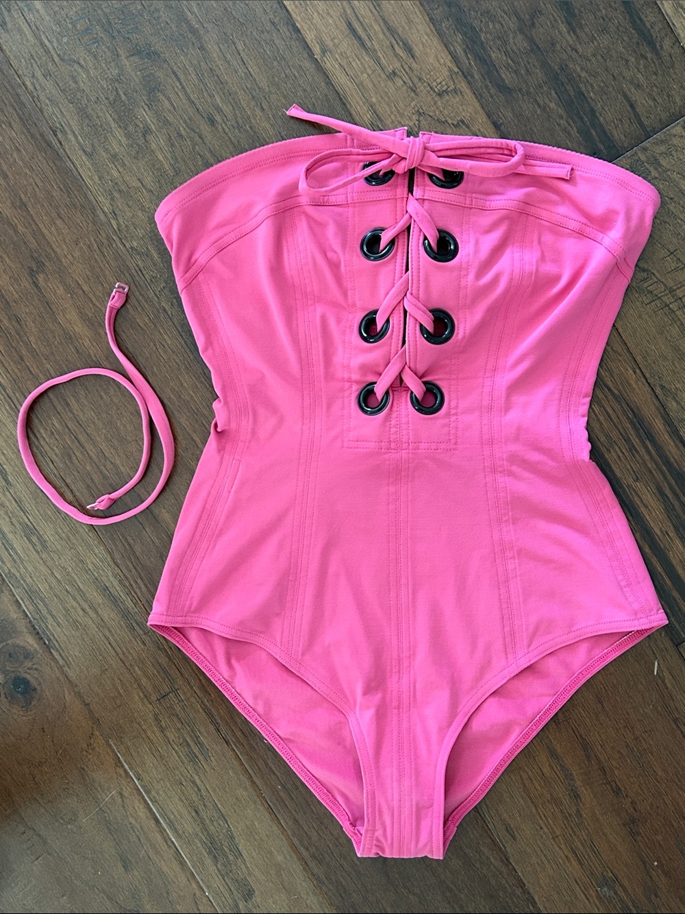 Eres Nikko Mila Lace-Up Bandeau Bathing Suit PINK Great Condition